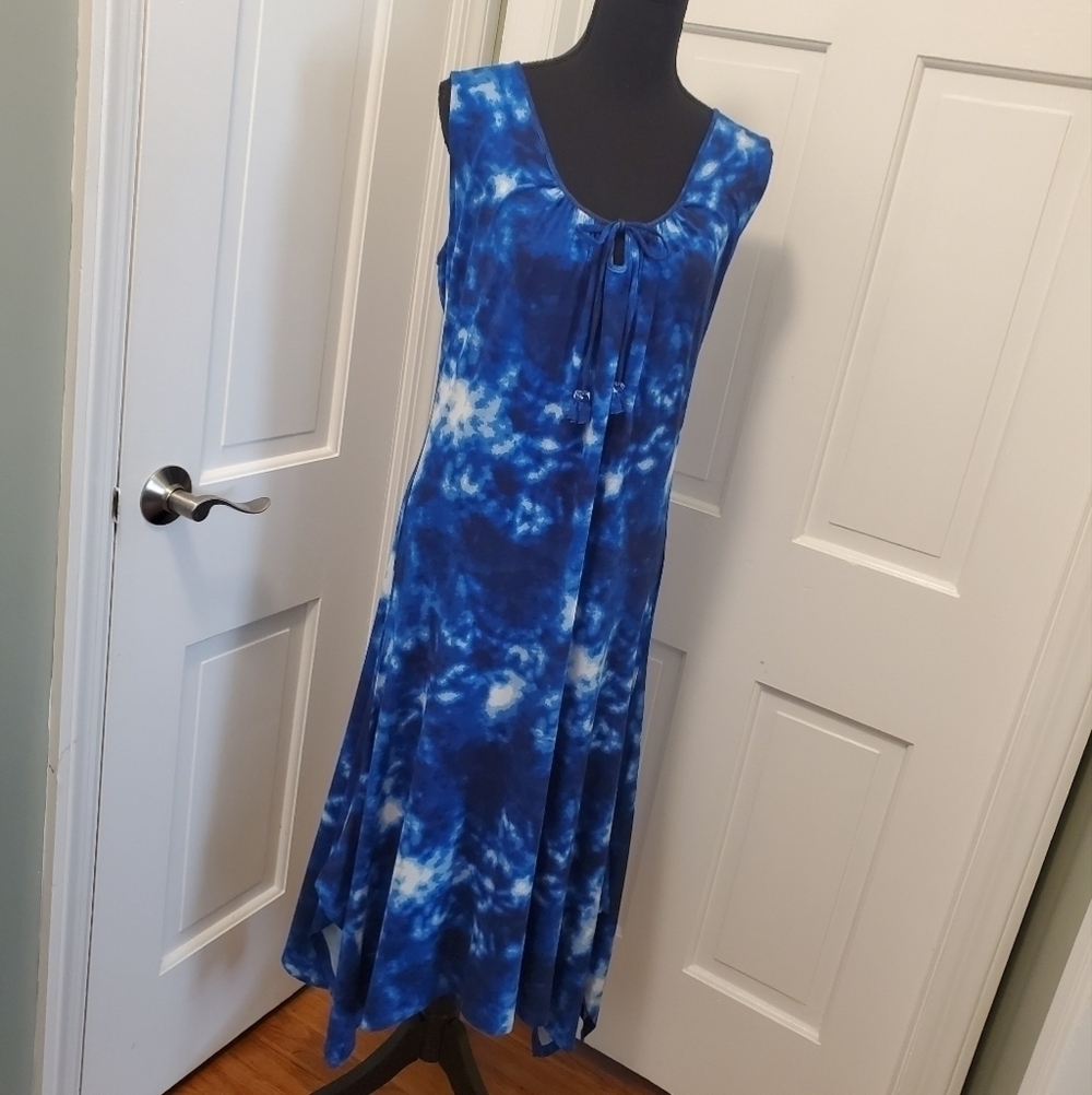 IMNYC Blue Tie Dye Print Midi Sleeveless Dress Size Medium